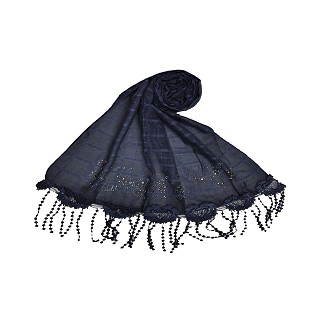 Golden beats studded heart shaped fringe's hijab - Dark blue